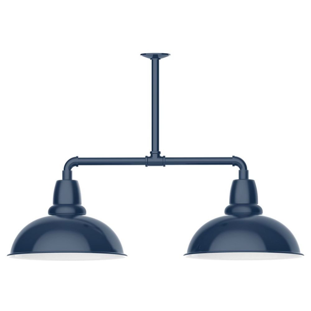 Montclair Lightworks MSD108-50-W16 16" Cafe shade, 2-light stem hung pendant with wire grill, Navy